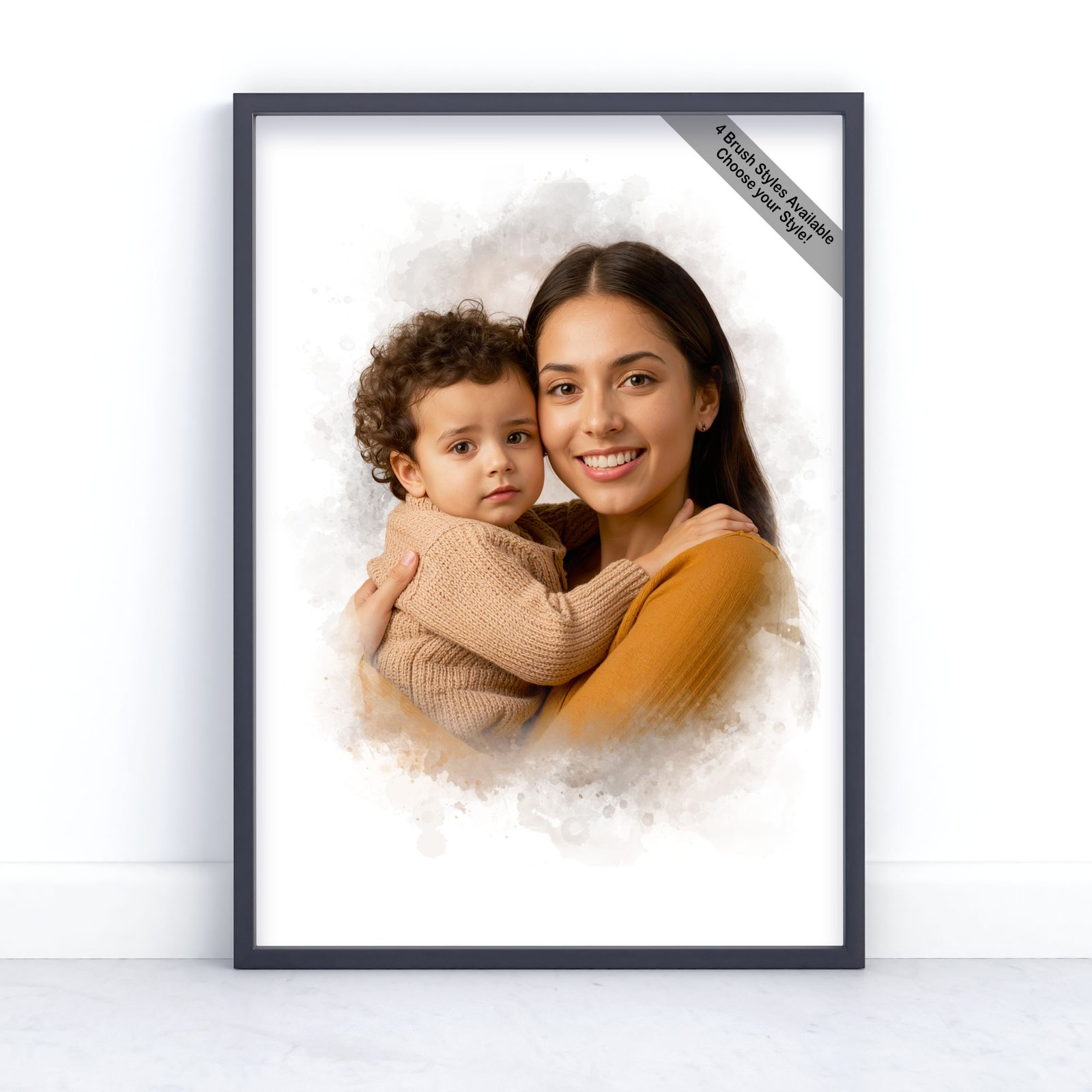 Mother and Child Portrait | Custom Watercolour from Photo | Design Set 3 1 square frame