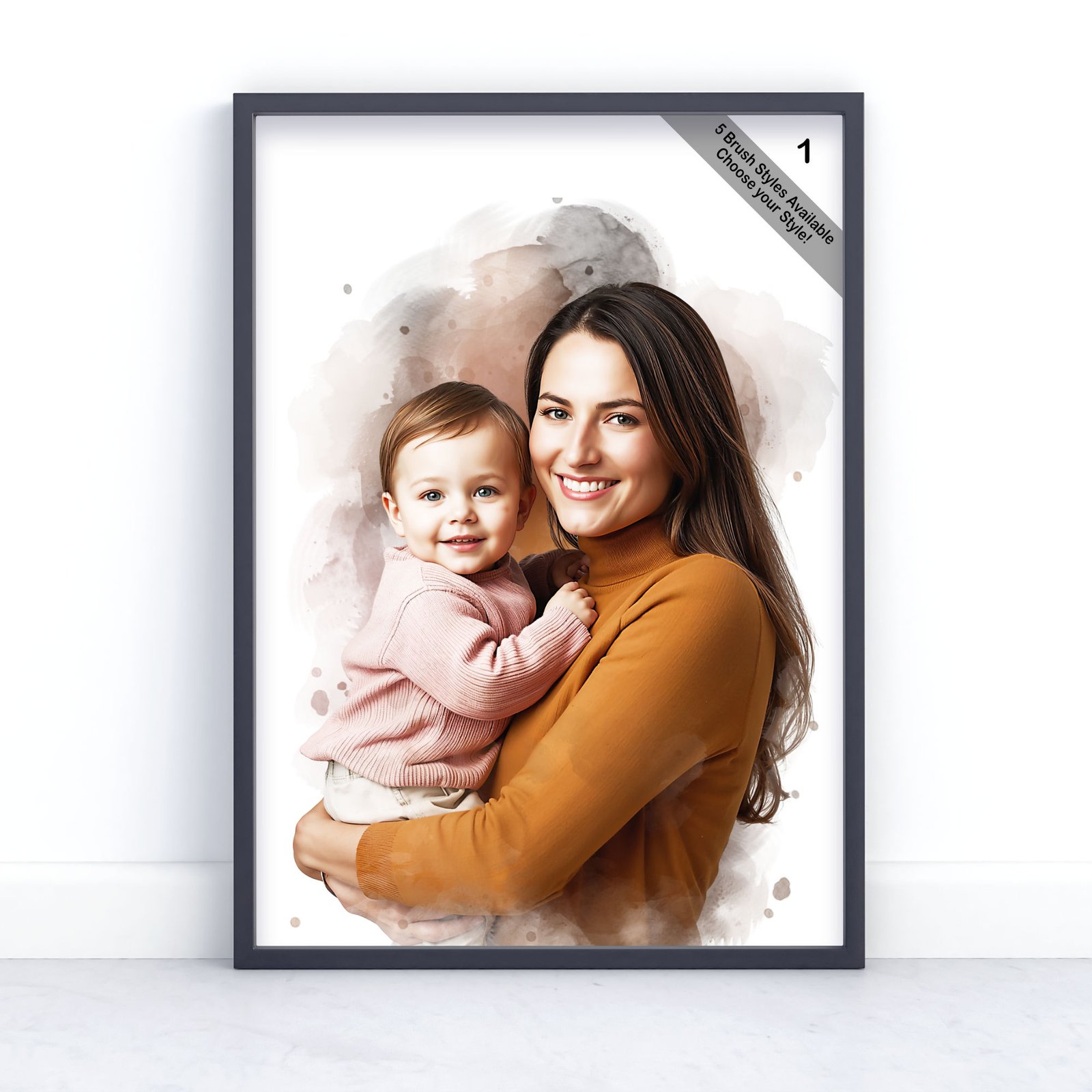 Mother and Child Portrait | Custom Watercolour from Photo | Design Set 4 3 square frame