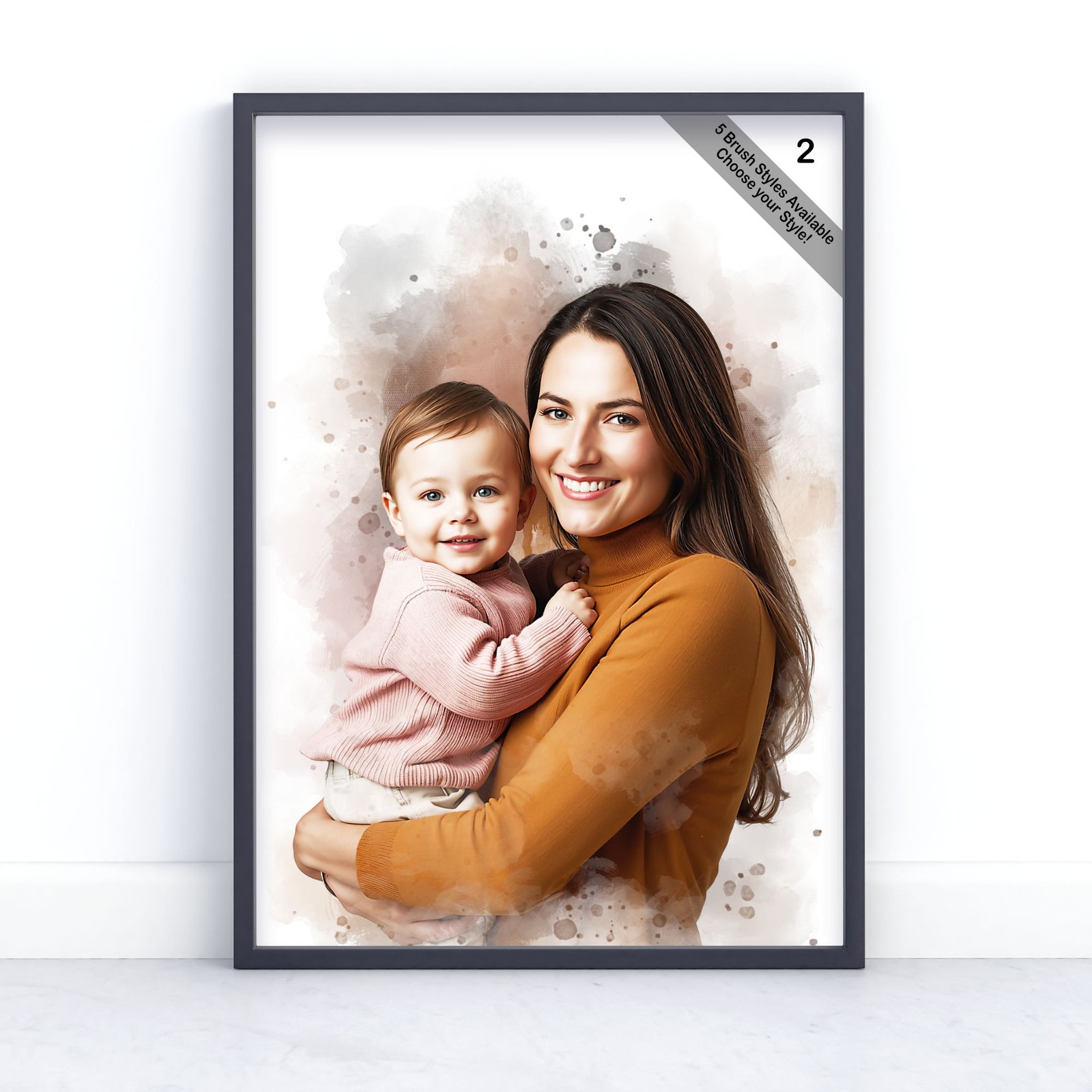 Mother and Child Portrait | Custom Watercolour from Photo | Design Set 4 4 square frame