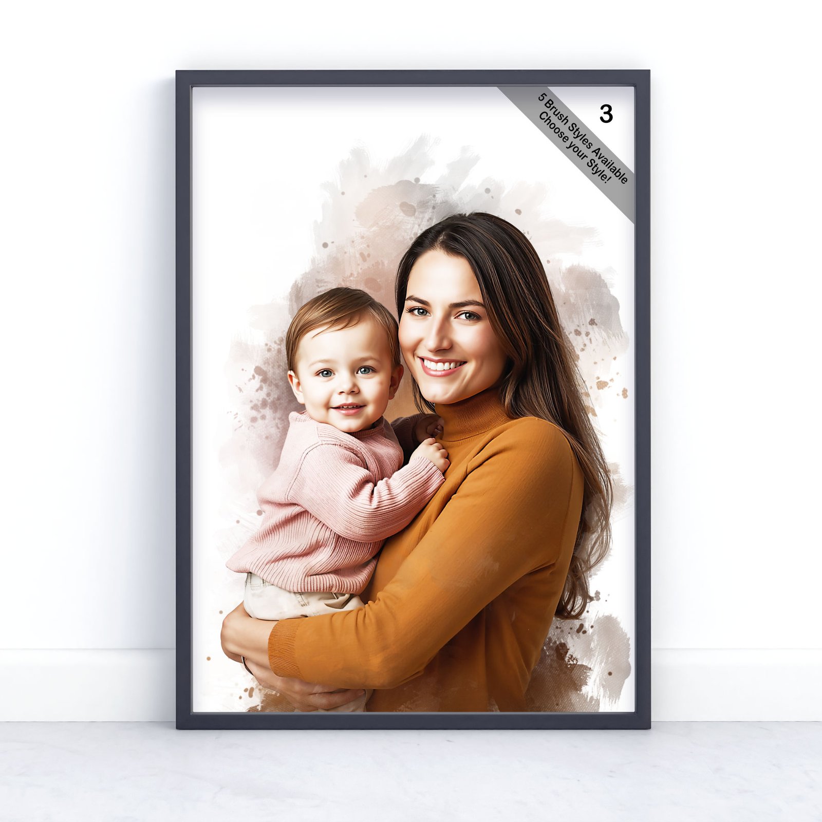 Mother and Child Portrait | Custom Watercolour from Photo | Design Set 4 5 square frame