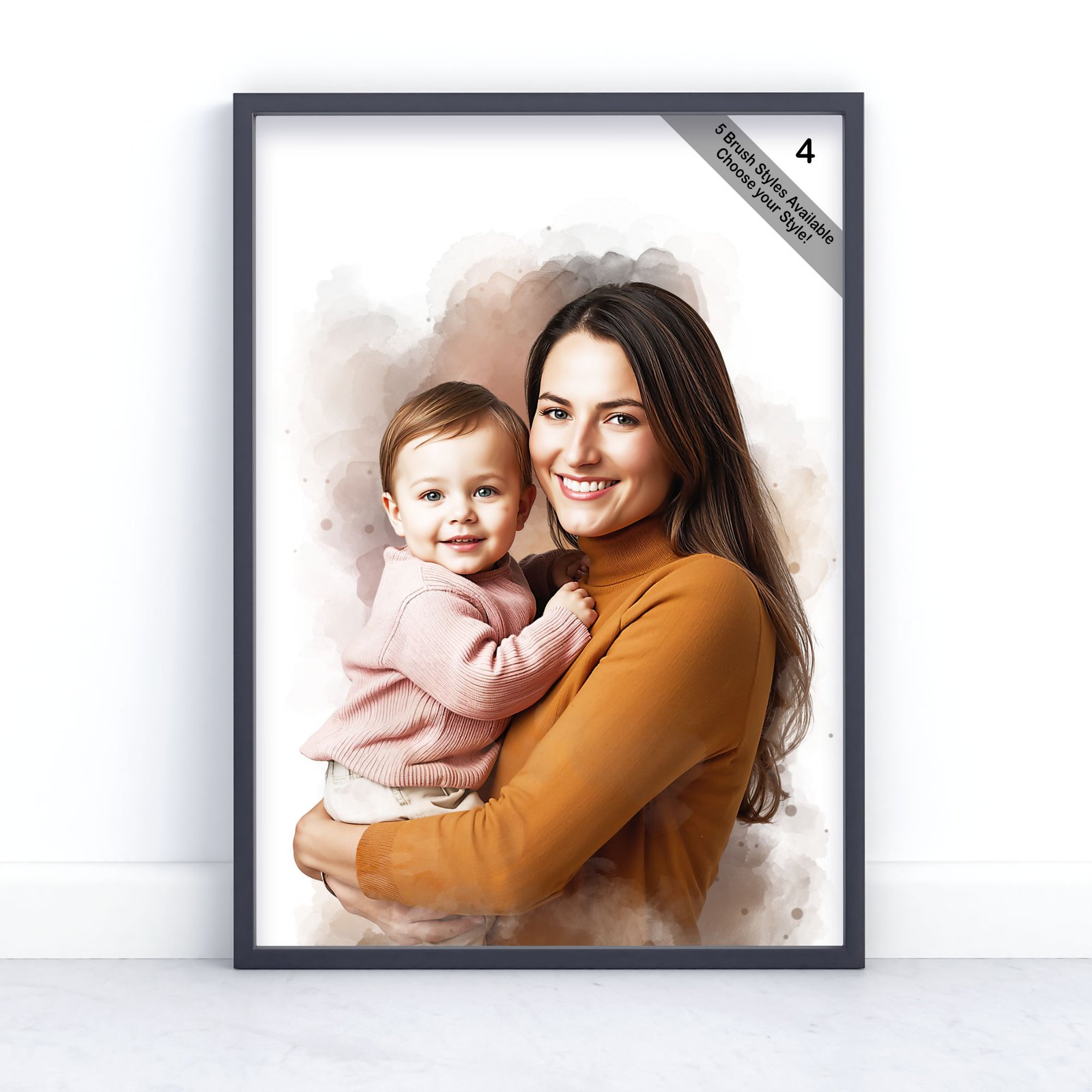 Mother and Child Portrait | Custom Watercolour from Photo | Design Set 4 6 square frame