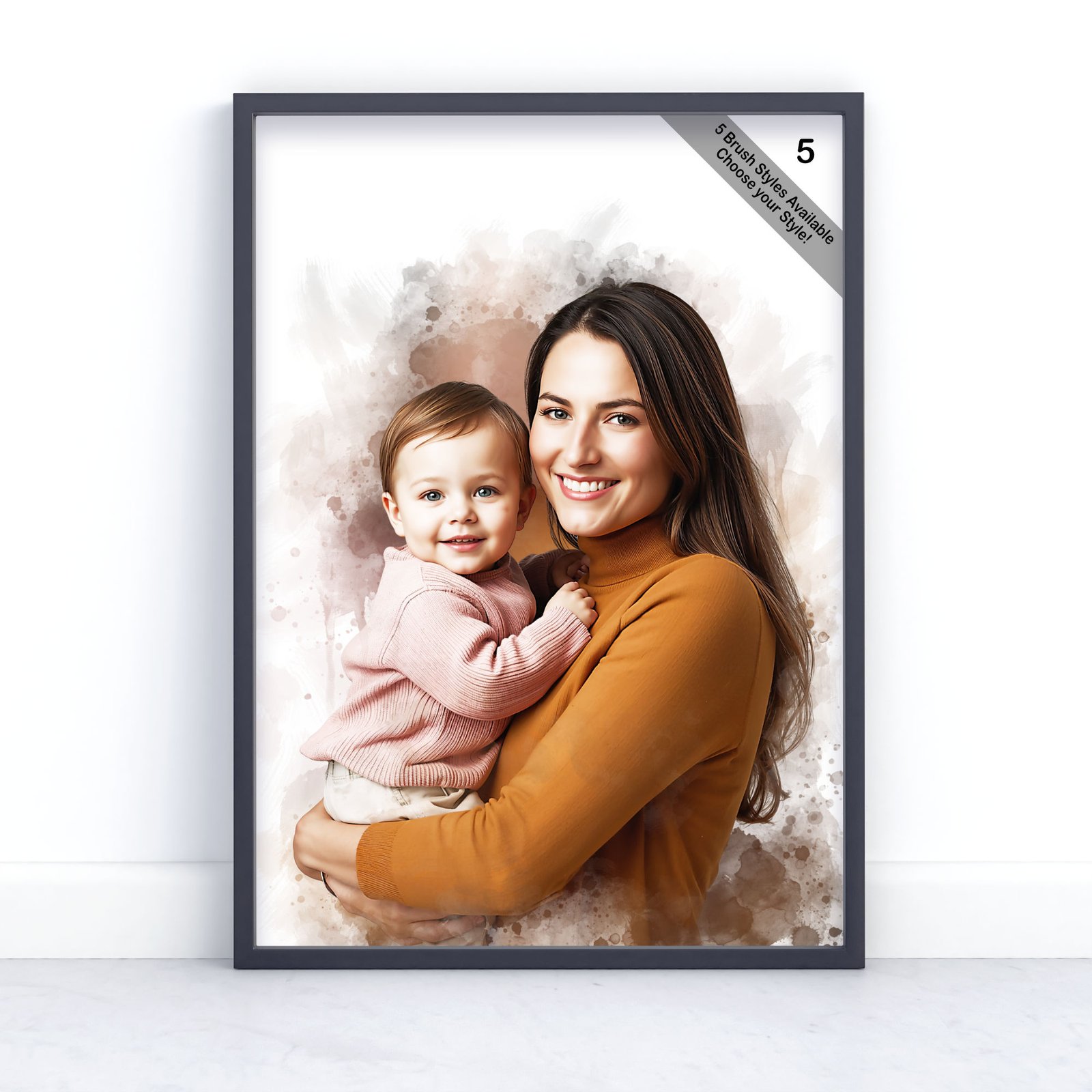 Mother and Child Portrait | Custom Watercolour from Photo | Design Set 4 7 square frame