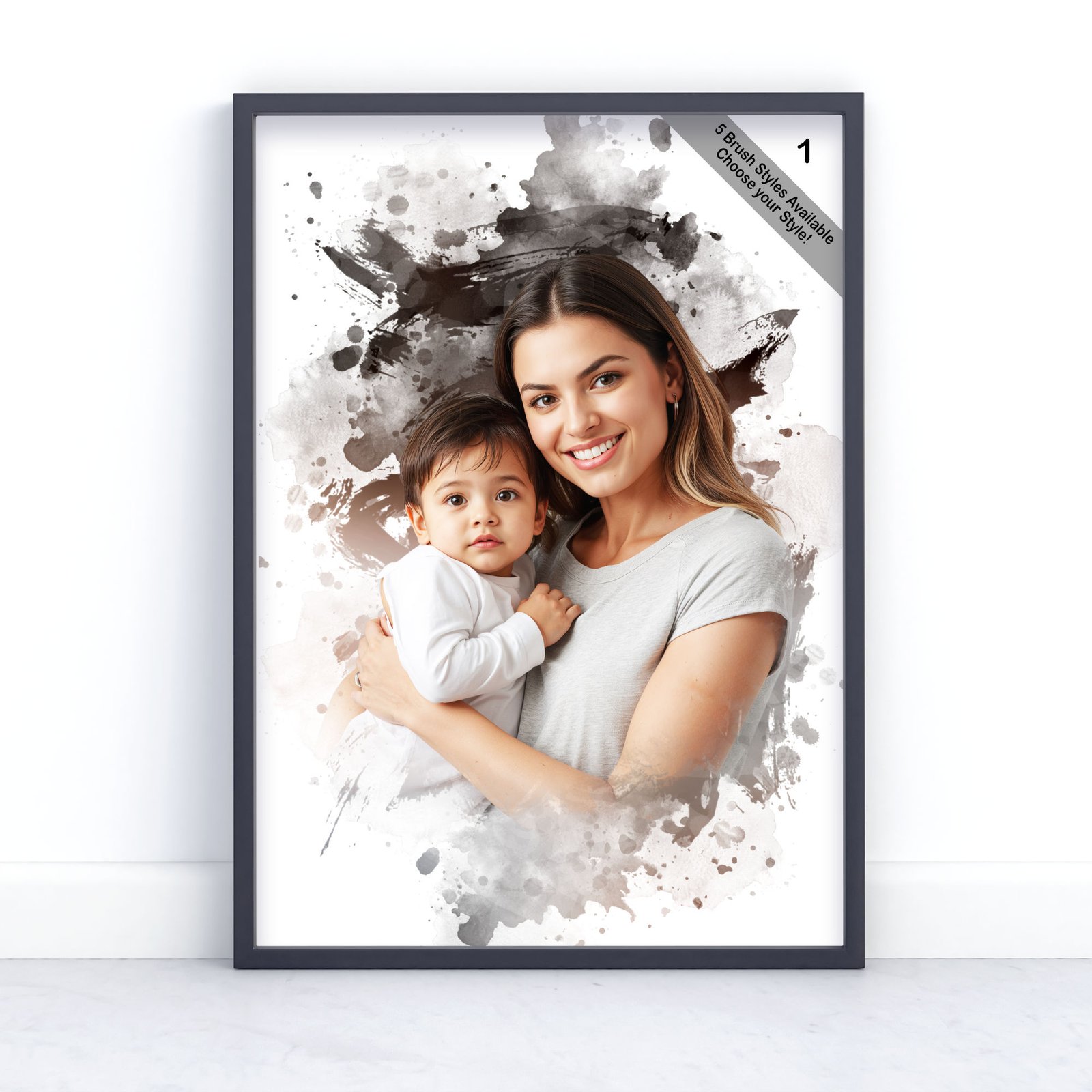 Mother and Child Portrait | Custom Watercolour from Photo | Design Set 5 3 square frame