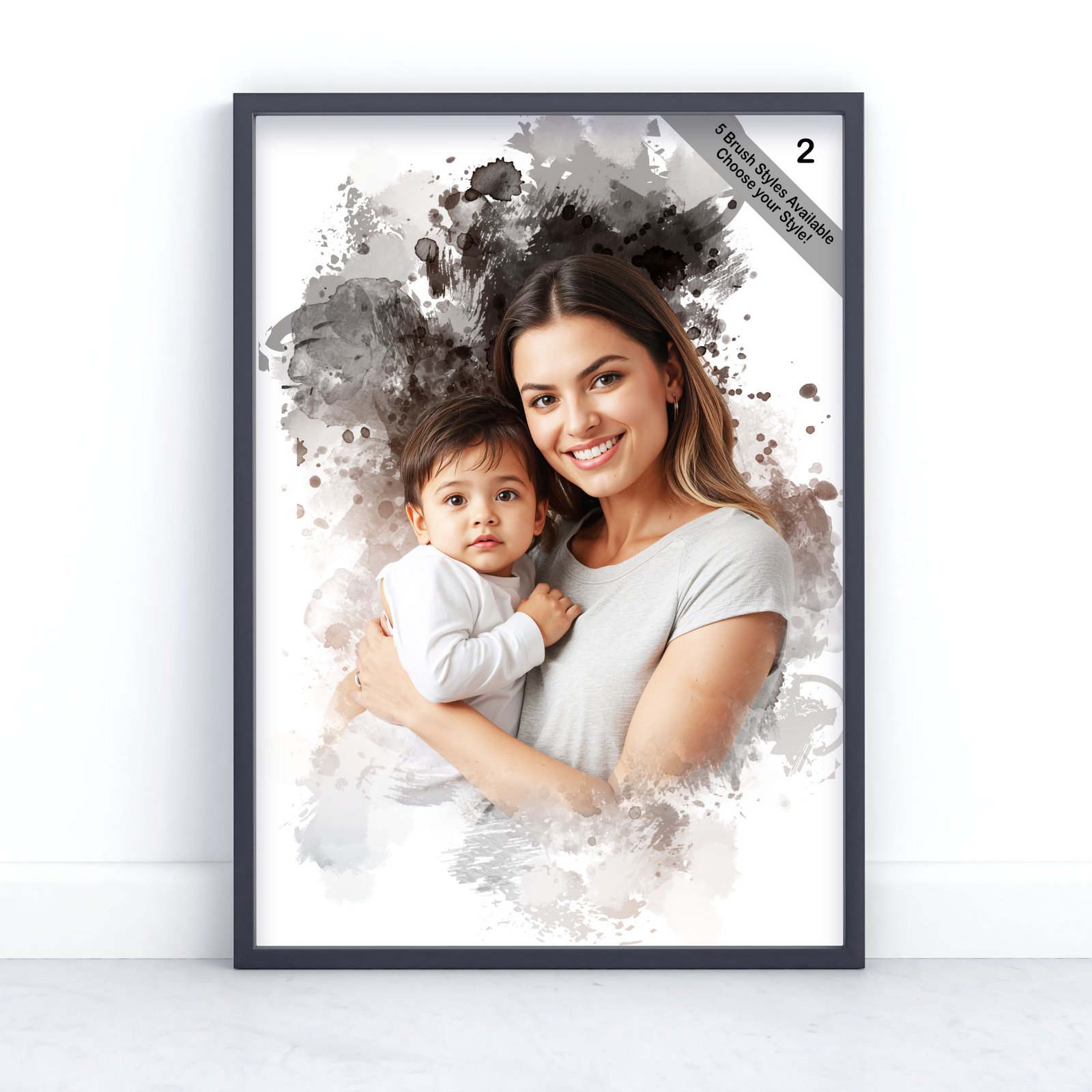 Mother and Child Portrait | Custom Watercolour from Photo | Design Set 5 4 square frame