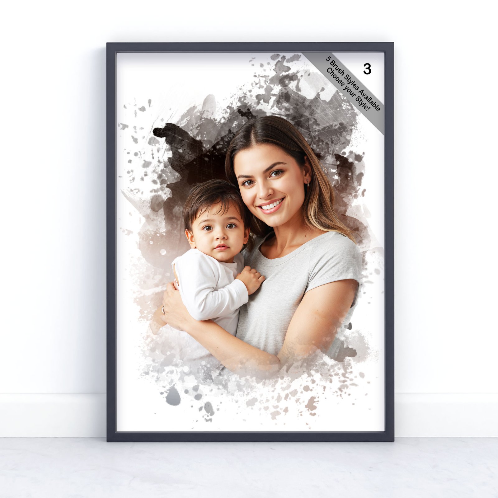 Mother and Child Portrait | Custom Watercolour from Photo | Design Set 5 5 square frame