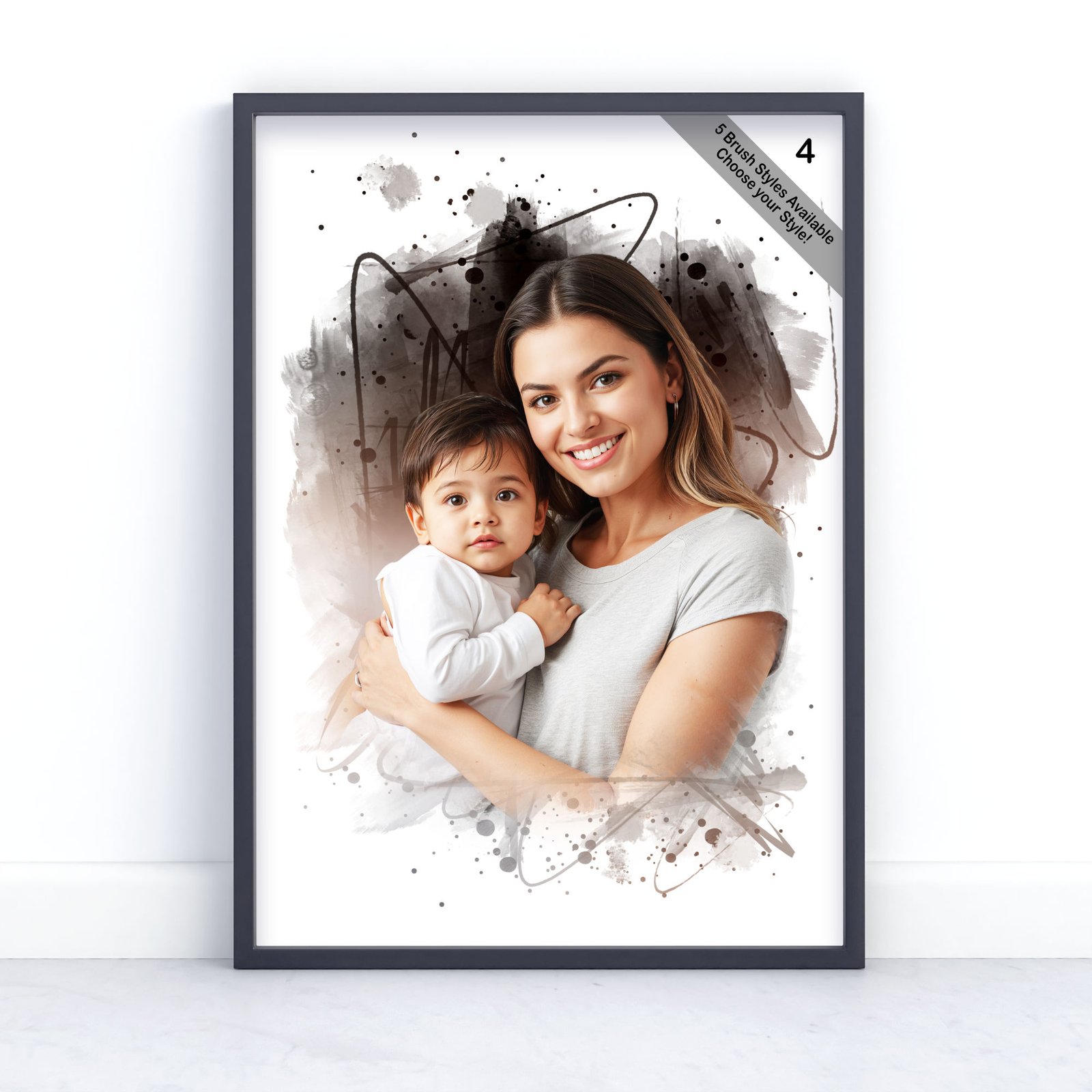Mother and Child Portrait | Custom Watercolour from Photo | Design Set 5 6 square frame
