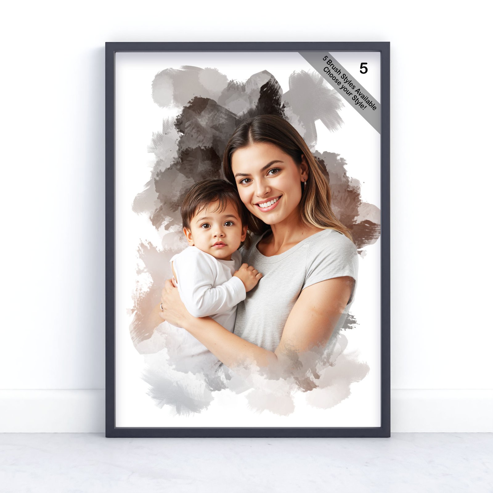 Mother and Child Portrait | Custom Watercolour from Photo | Design Set 5 7 square frame