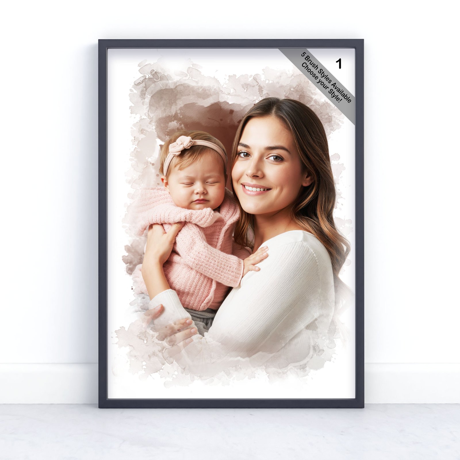 Mother and Child Portrait | Custom Watercolour from Photo | Design Set 8 3 square frame