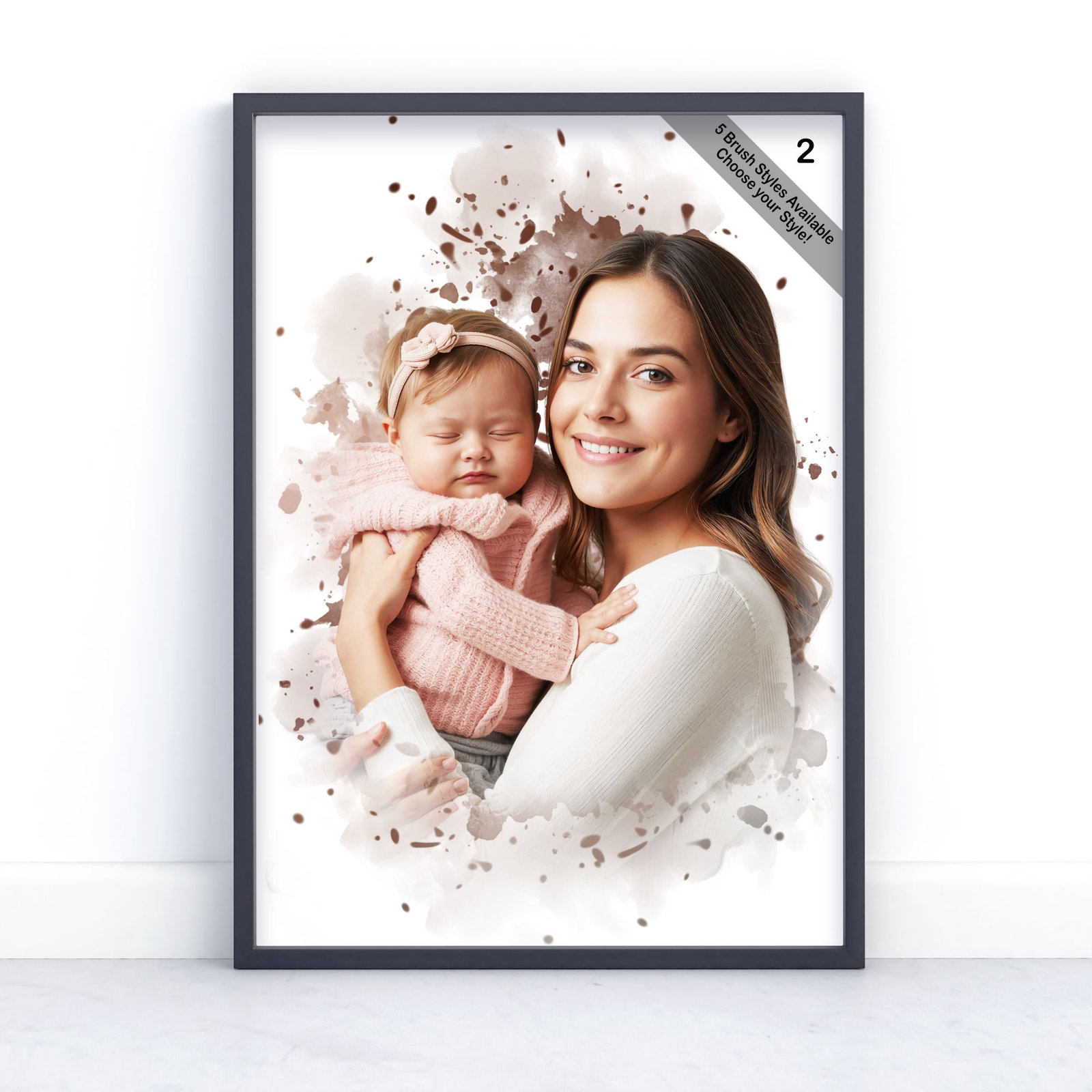 Mother and Child Portrait | Custom Watercolour from Photo | Design Set 8 4 square frame