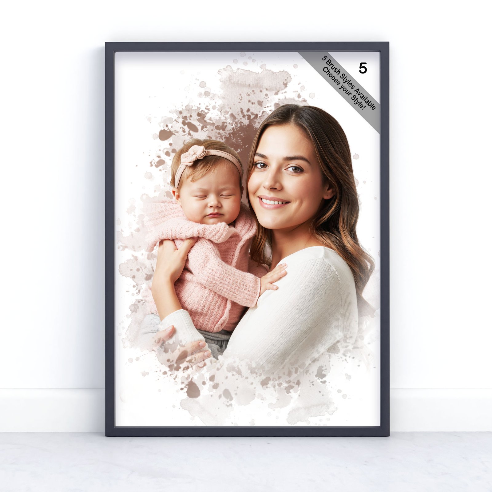 Mother and Child Portrait | Custom Watercolour from Photo | Design Set 8 7 square frame