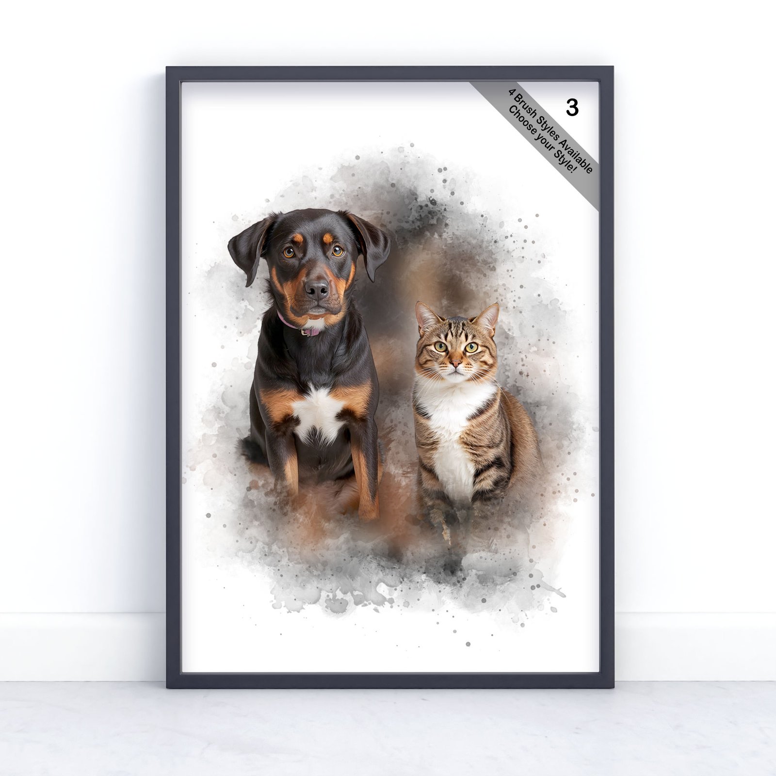 Custom Pet Portrait | Personalised Watercolour Artwork from Photo | Design Set 1 5 square frame