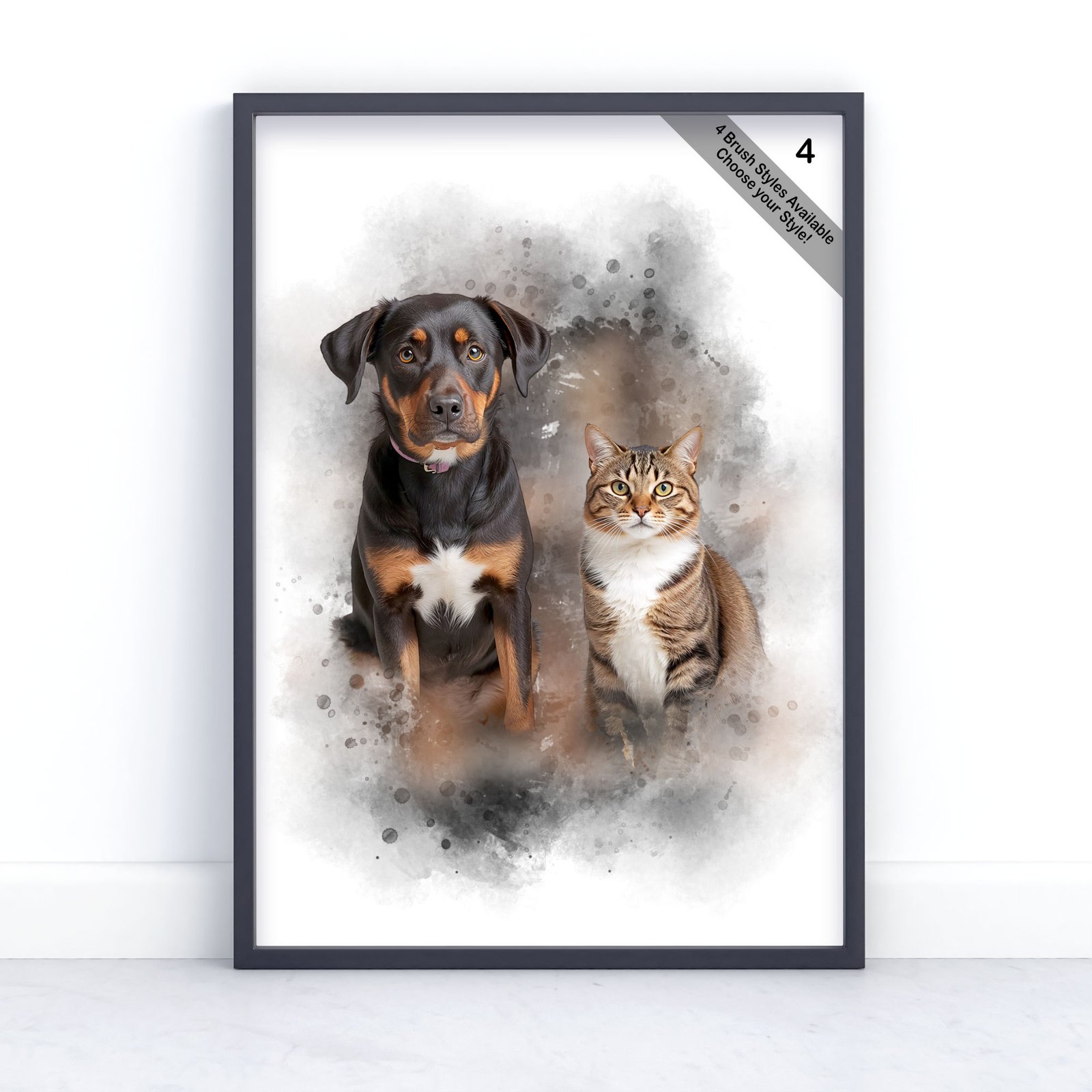 Custom Pet Portrait | Personalised Watercolour Artwork from Photo | Design Set 1 6 square frame