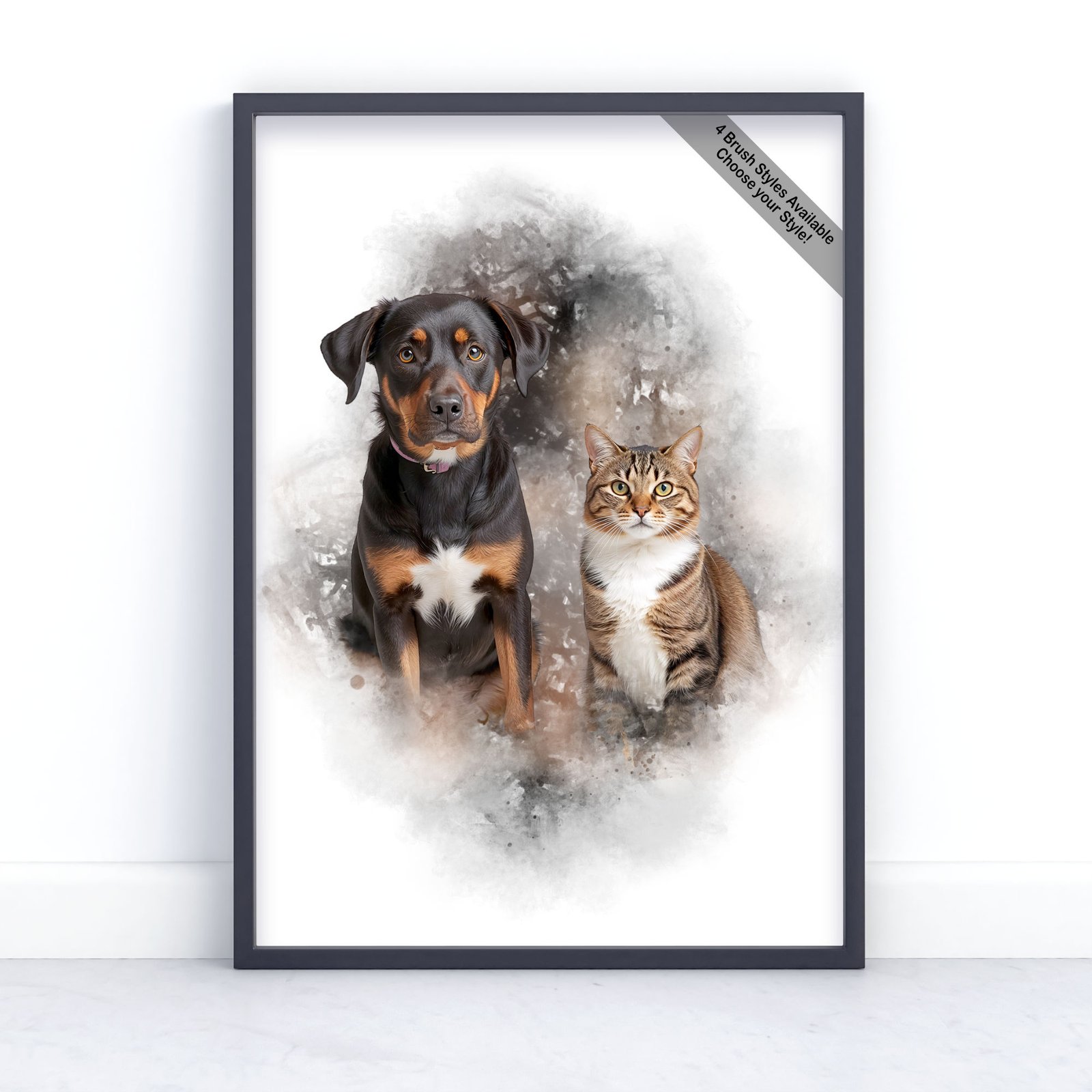 Custom Pet Portrait | Personalised Watercolour Artwork from Photo | Design Set 1 1 square frame