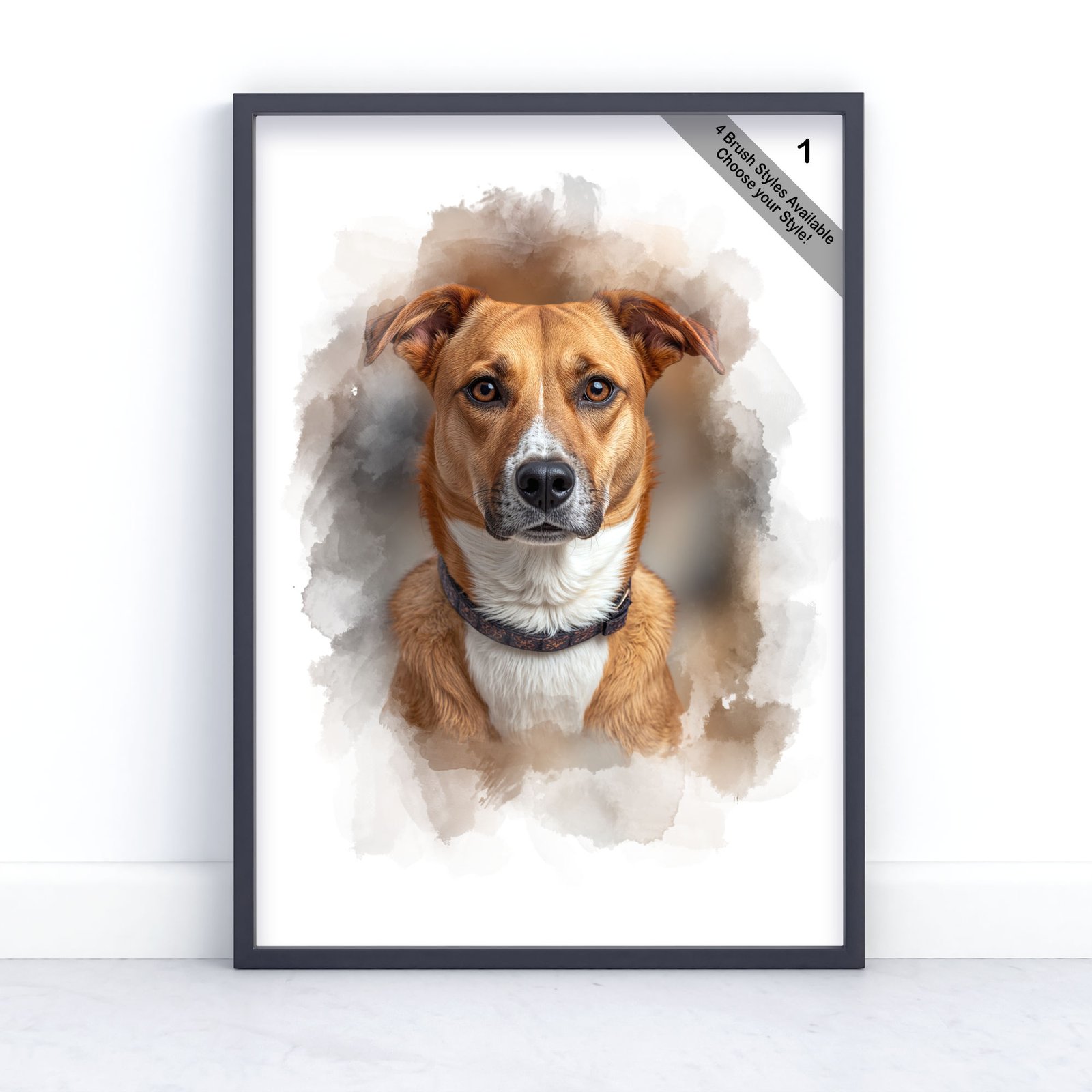Custom Pet Portrait | Personalised Watercolour Artwork from Photo | Design Set 2 3 square frame