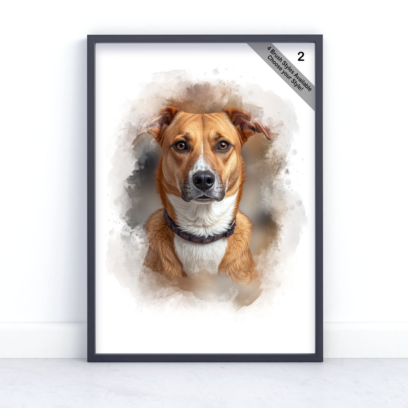 Custom Pet Portrait | Personalised Watercolour Artwork from Photo | Design Set 2 4 square frame