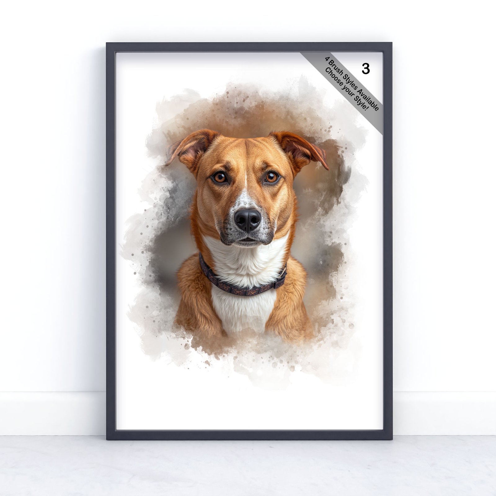 Custom Pet Portrait | Personalised Watercolour Artwork from Photo | Design Set 2 5 square frame