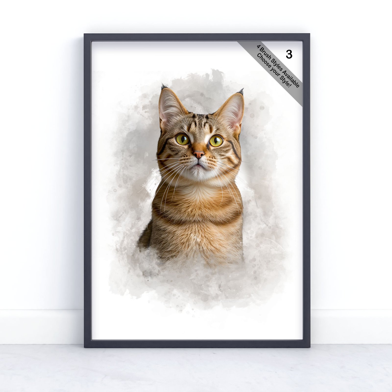 Custom Pet Portrait | Personalised Watercolour Artwork from Photo | Design Set 3 5 square frame