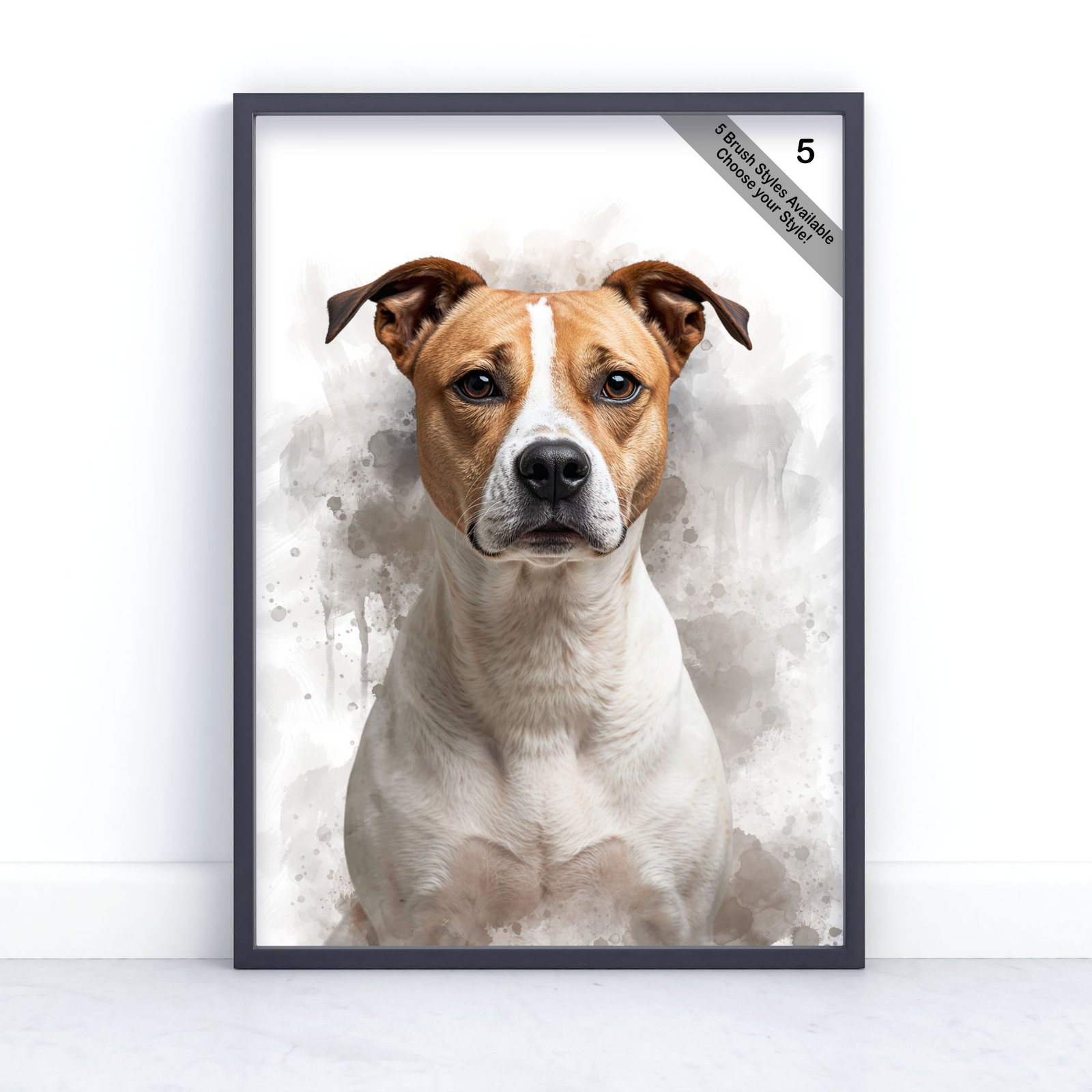 Custom Pet Portrait | Personalised Watercolour Artwork from Photo | Design Set 4 7 square frame