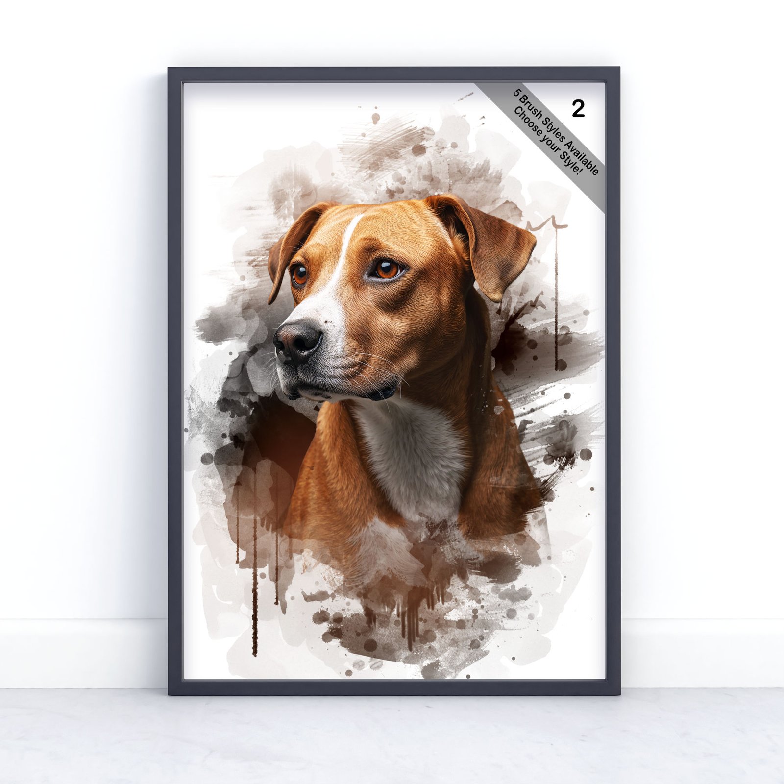 Custom Pet Portrait | Personalised Watercolour Artwork from Photo | Design Set 6 4 square frame