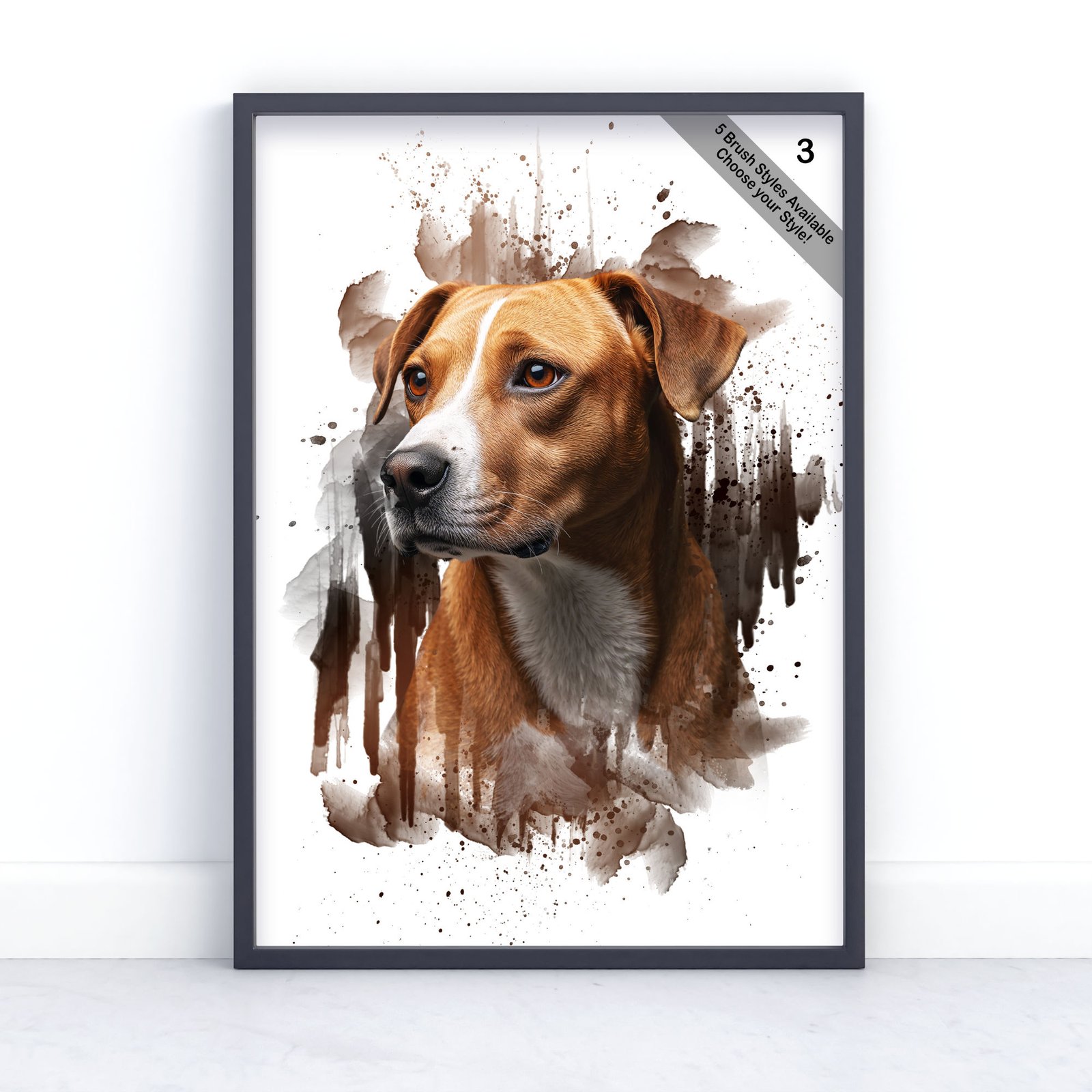 Custom Pet Portrait | Personalised Watercolour Artwork from Photo | Design Set 6 5 square frame