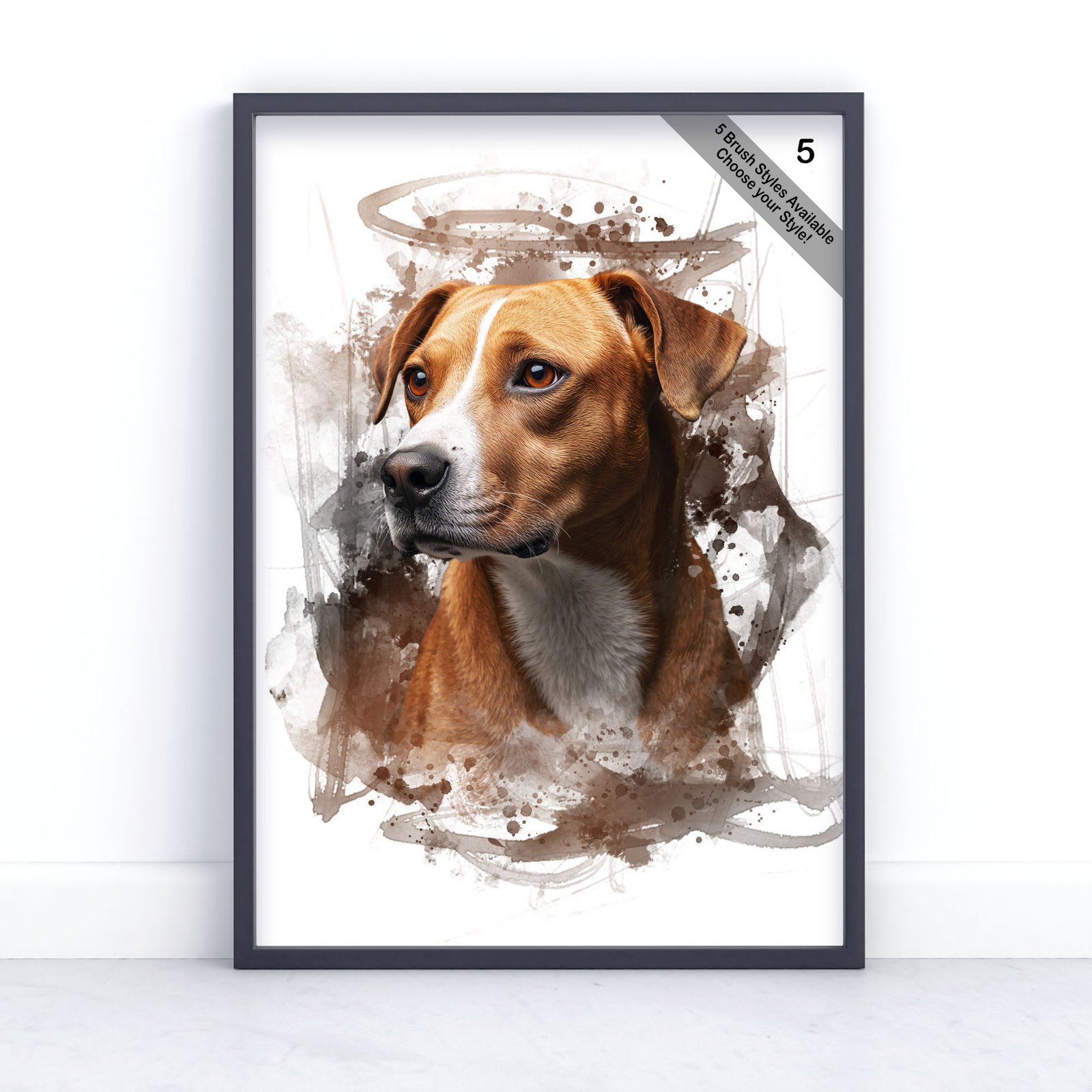 Custom Pet Portrait | Personalised Watercolour Artwork from Photo | Design Set 6 7 square frame