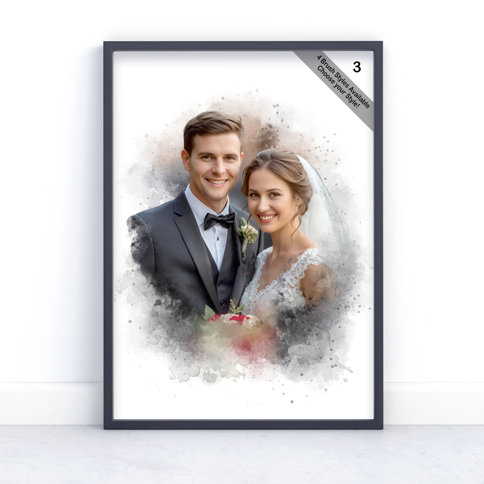 Custom Watercolour Wedding Portrait from Photo | Personalised Wedding Keepsake | Design Set 1 5 square frame