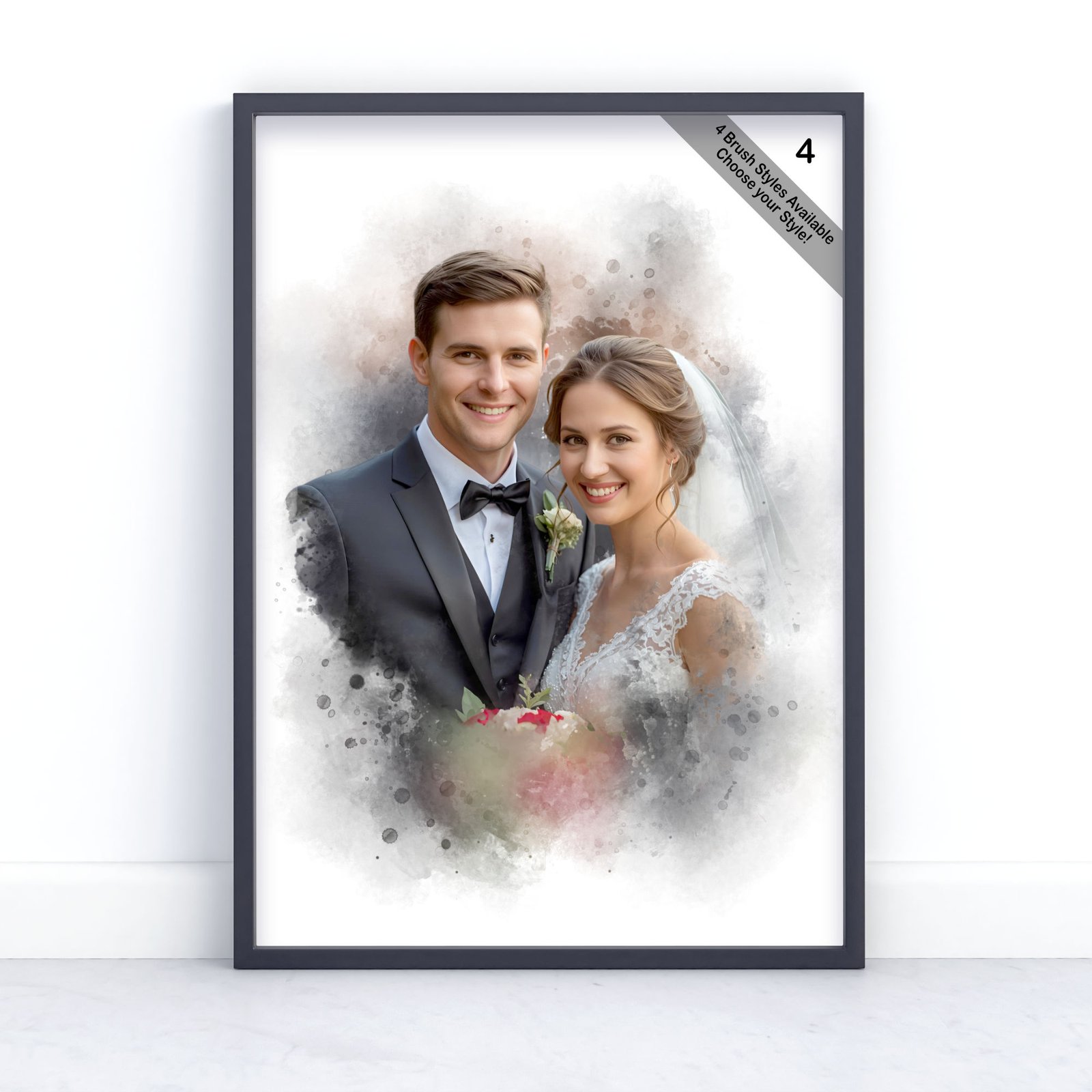 Custom Watercolour Wedding Portrait from Photo | Personalised Wedding Keepsake | Design Set 1 6 square frame
