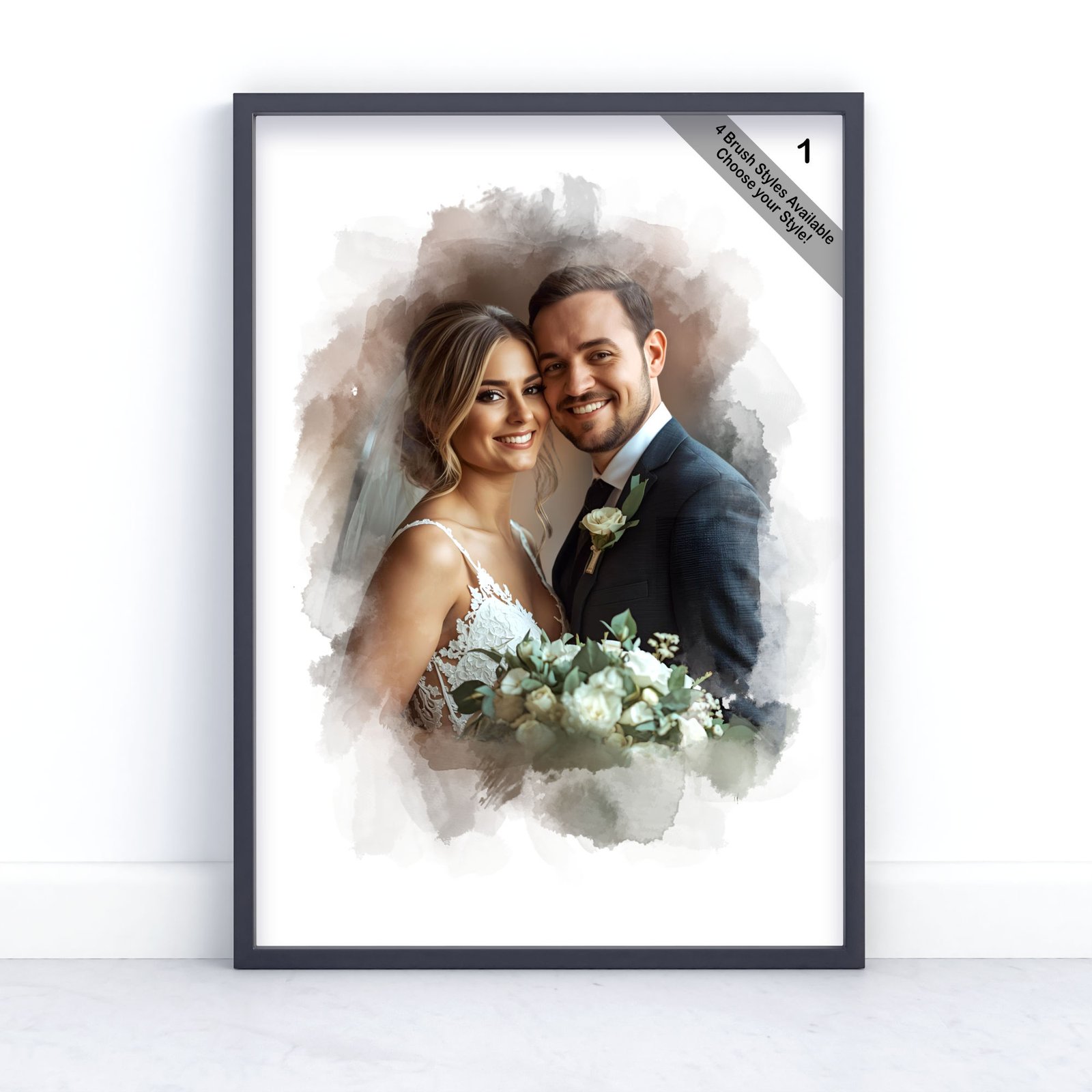 Custom Watercolour Wedding Portrait from Photo | Personalised Wedding Keepsake | Design Set 2 3 square frame