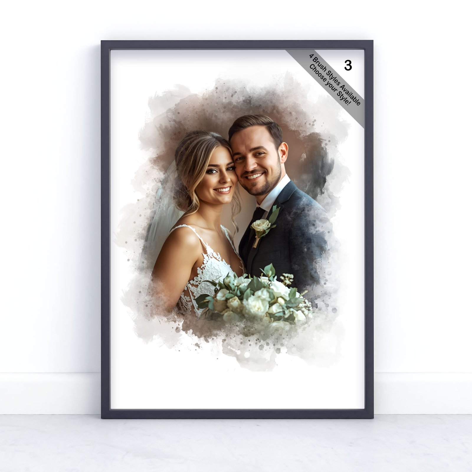 Custom Watercolour Wedding Portrait from Photo | Personalised Wedding Keepsake | Design Set 2 5 square frame