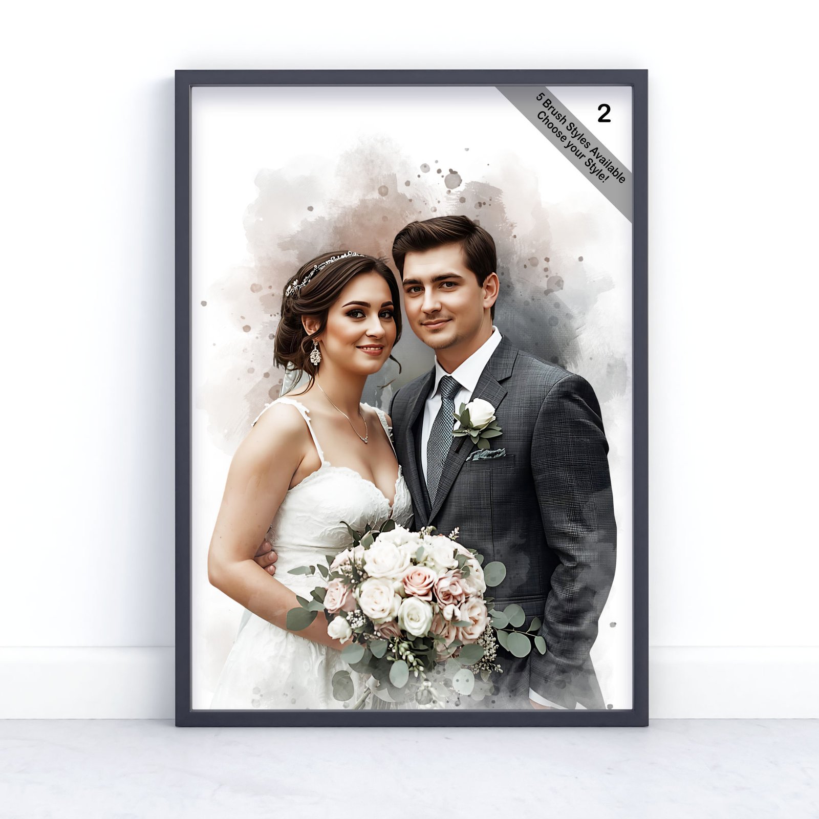 Custom Watercolour Wedding Portrait from Photo | Personalised Wedding Keepsake | Design Set 4 4 square frame