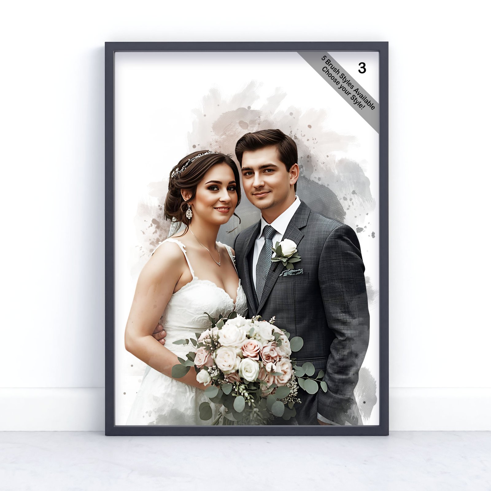 Custom Watercolour Wedding Portrait from Photo | Personalised Wedding Keepsake | Design Set 4 5 square frame