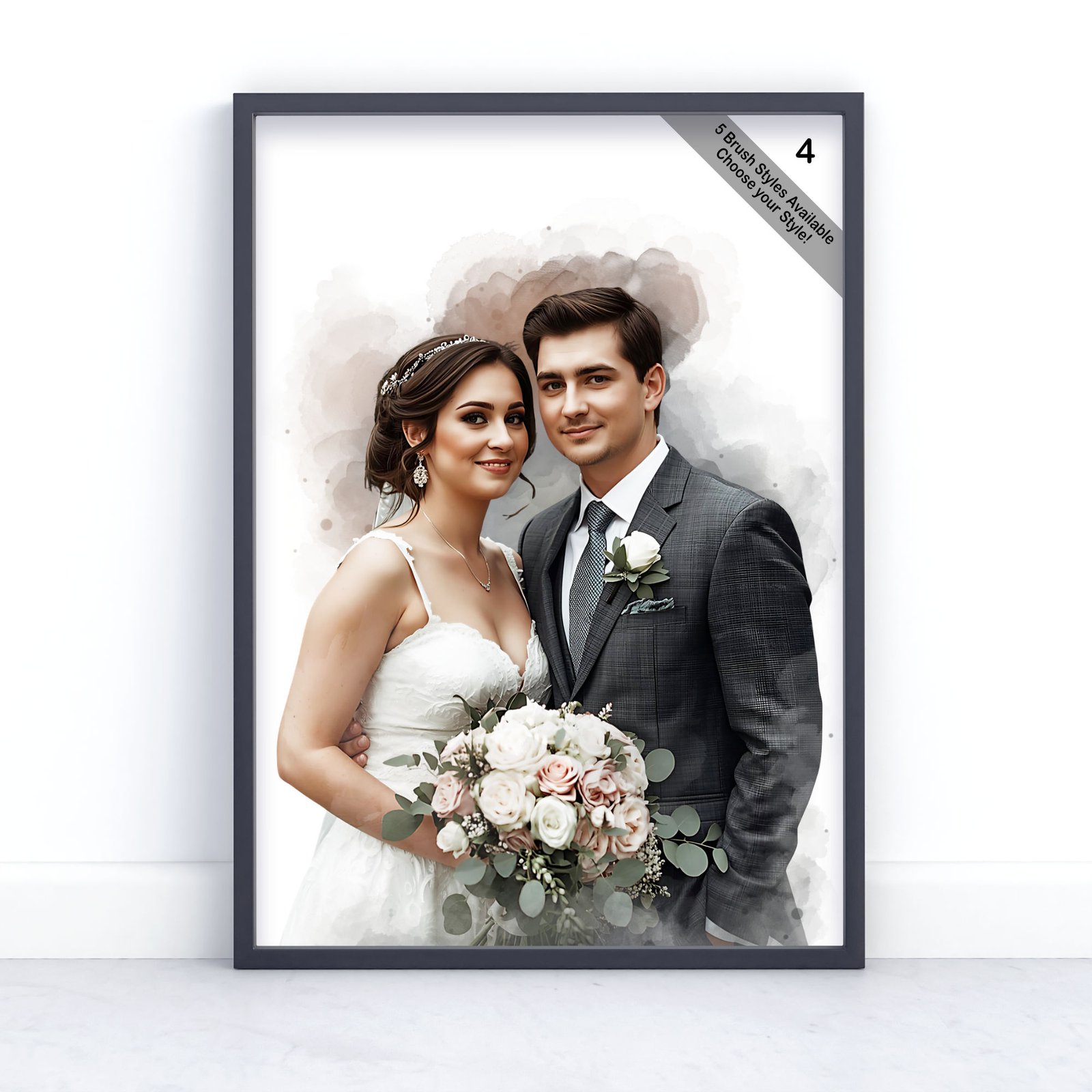 Custom Watercolour Wedding Portrait from Photo | Personalised Wedding Keepsake | Design Set 4 6 square frame