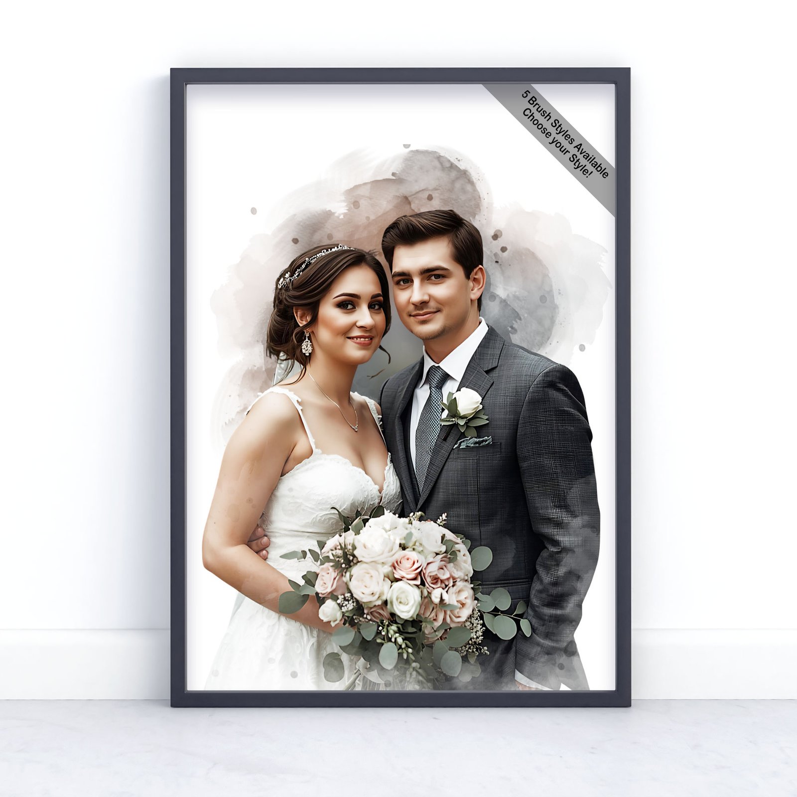 Custom Watercolour Wedding Portrait from Photo | Personalised Wedding Keepsake | Design Set 4 1 square frame