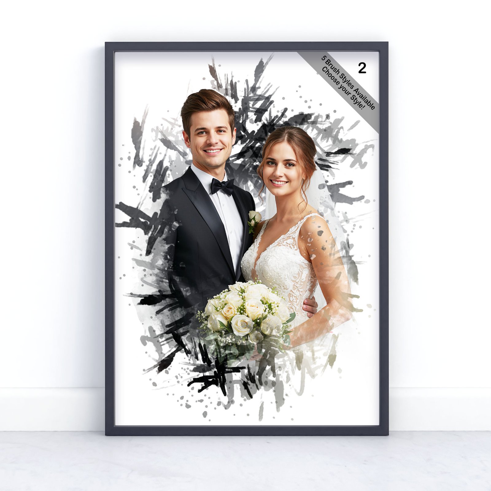 Custom Watercolour Wedding Portrait from Photo | Personalised Wedding Keepsake | Design Set 7 4 square frame