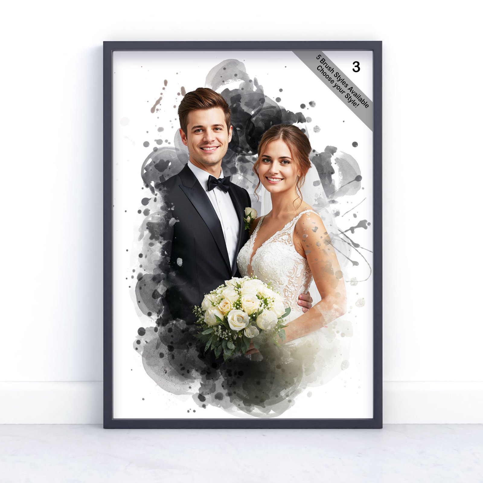 Custom Watercolour Wedding Portrait from Photo | Personalised Wedding Keepsake | Design Set 7 5 square frame