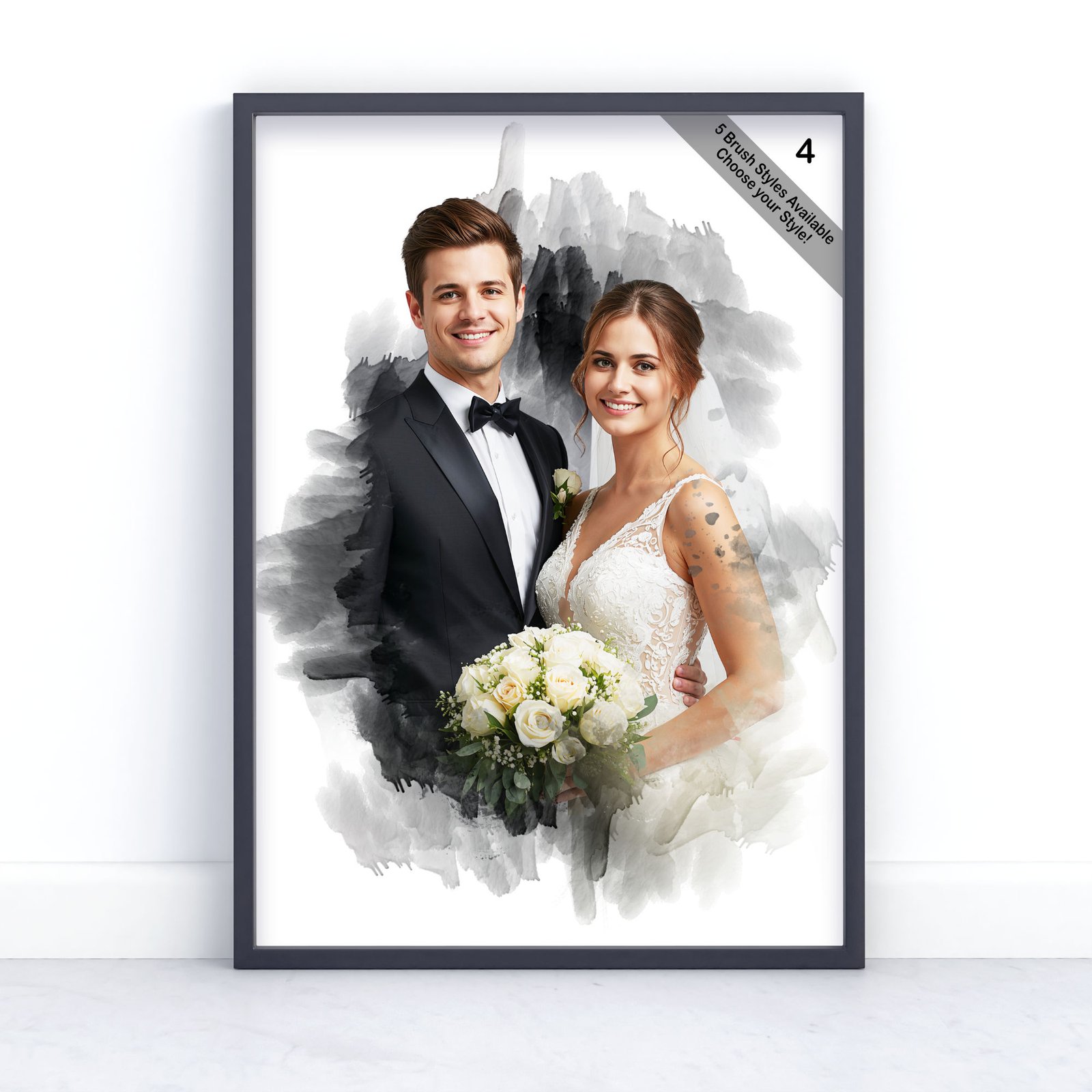 Custom Watercolour Wedding Portrait from Photo | Personalised Wedding Keepsake | Design Set 7 6 square frame