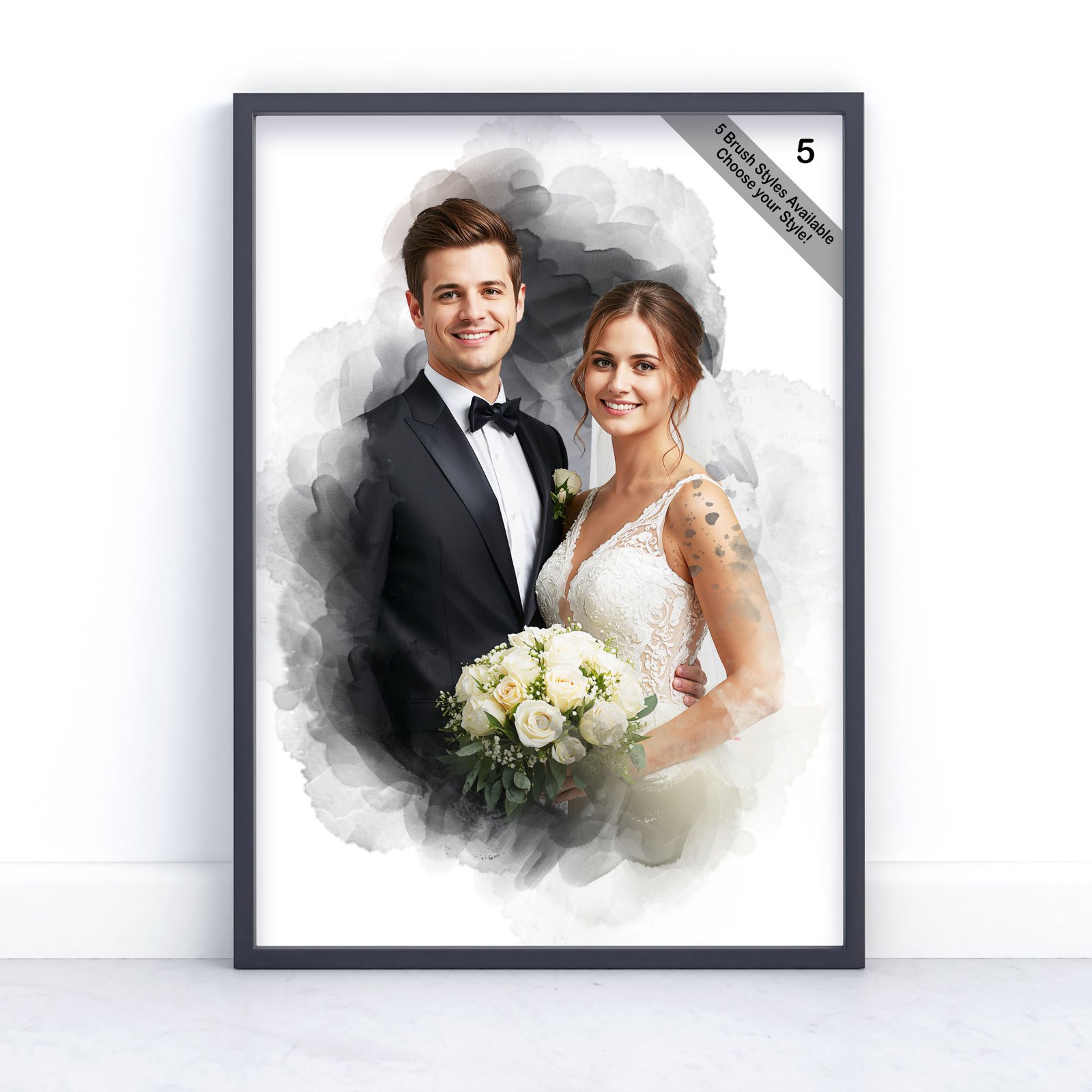 Custom Watercolour Wedding Portrait from Photo | Personalised Wedding Keepsake | Design Set 7 7 square frame