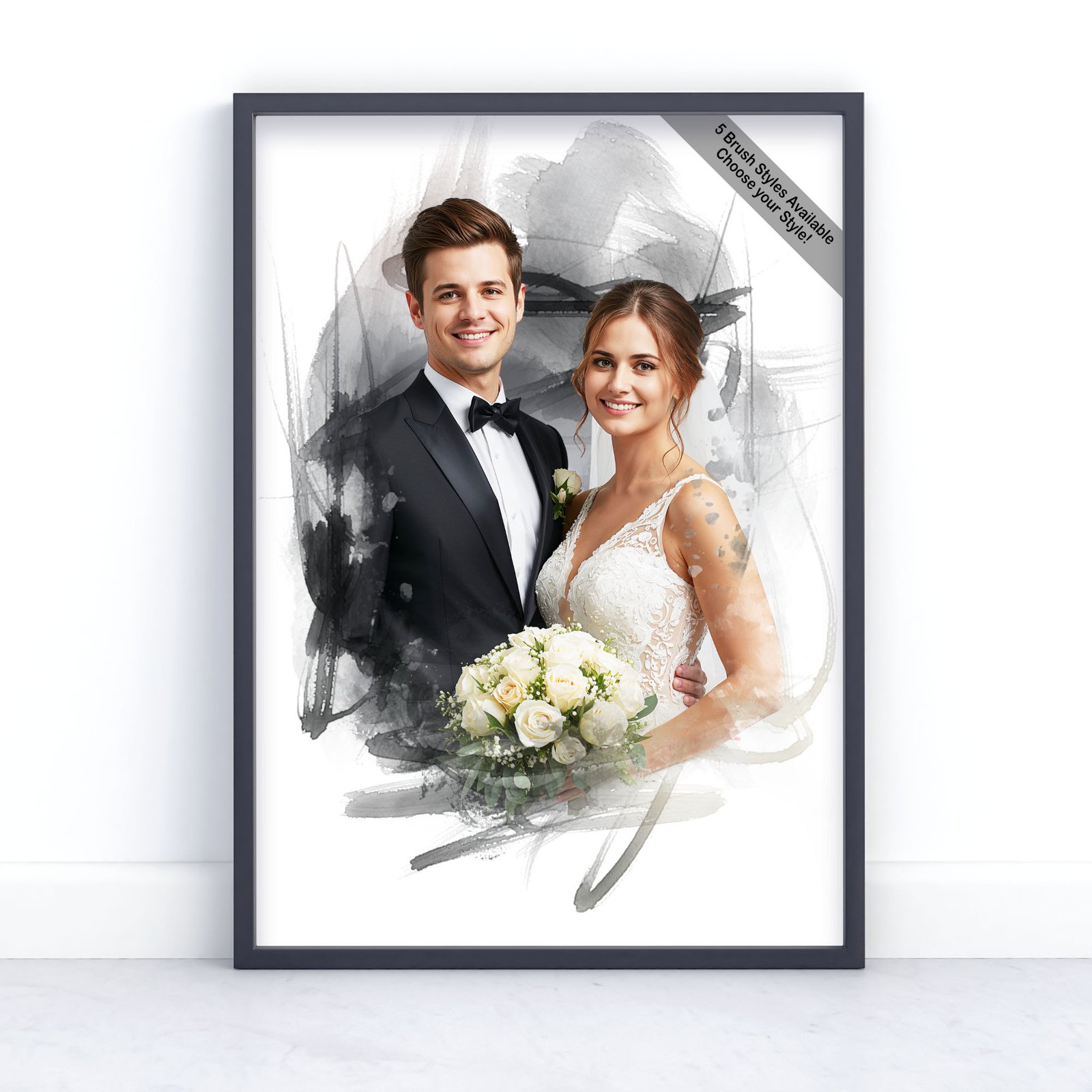 Custom Watercolour Wedding Portrait from Photo | Personalised Wedding Keepsake | Design Set 7 1 square frame