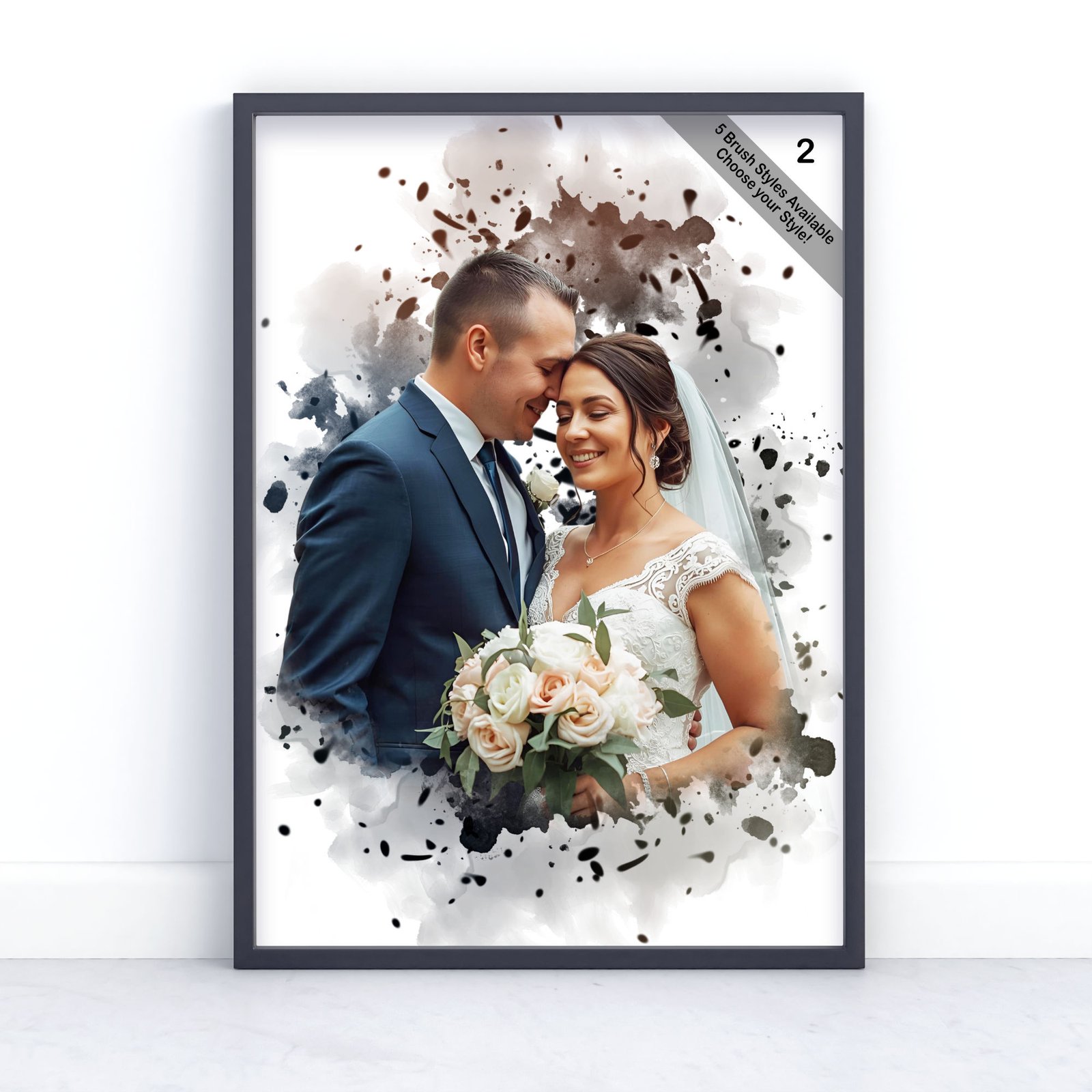 Custom Watercolour Wedding Portrait from Photo | Personalised Wedding Keepsake | Design Set 8 4 square frame