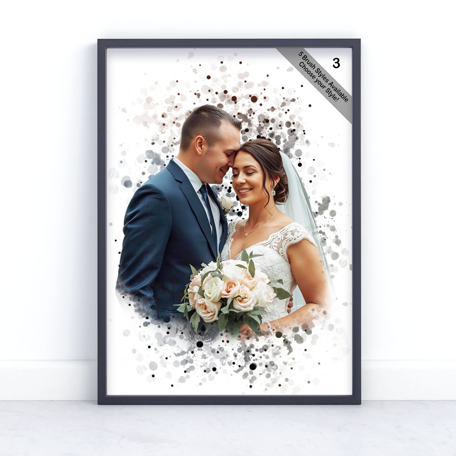 Custom Watercolour Wedding Portrait from Photo | Personalised Wedding Keepsake | Design Set 8 5 square frame