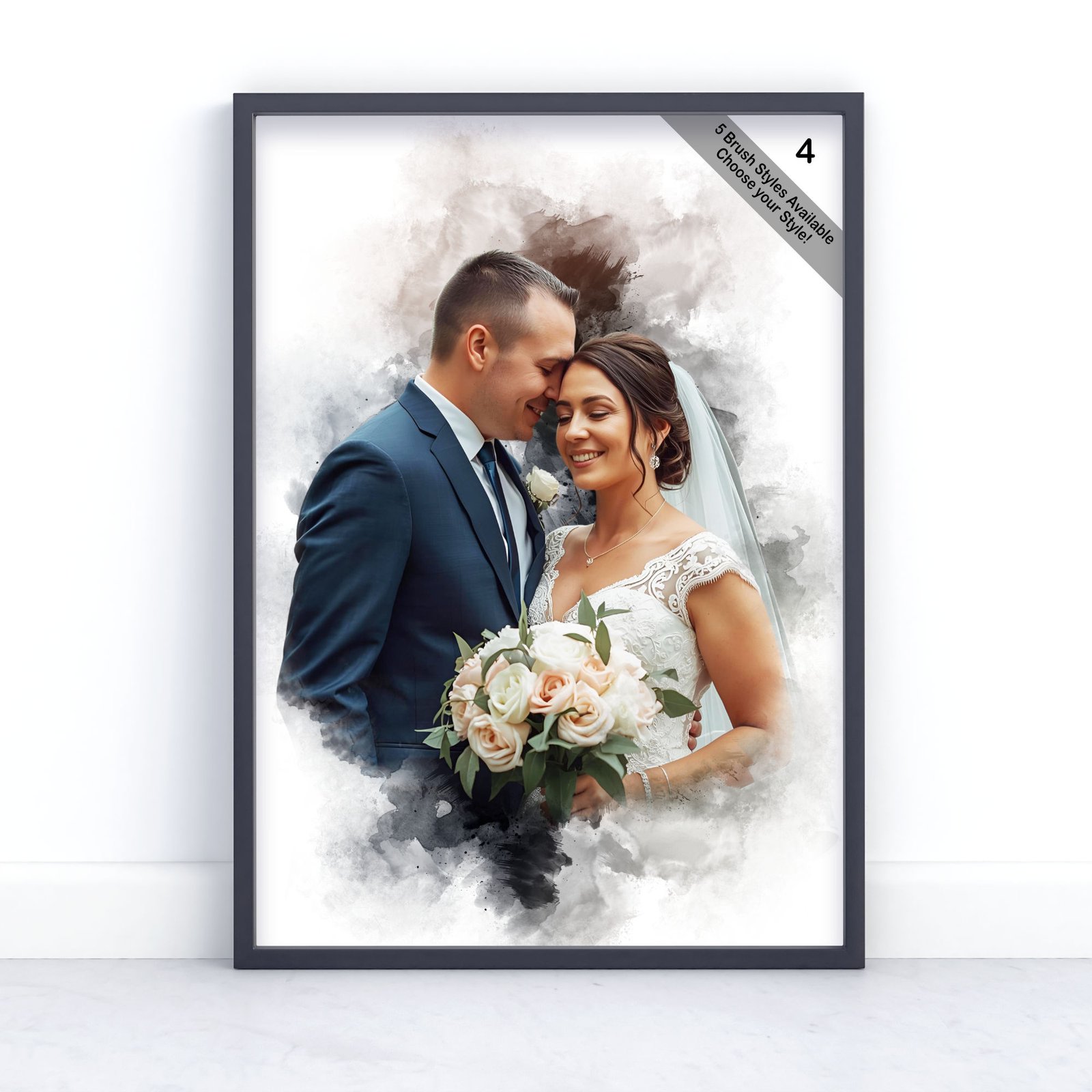 Custom Watercolour Wedding Portrait from Photo | Personalised Wedding Keepsake | Design Set 8 6 square frame