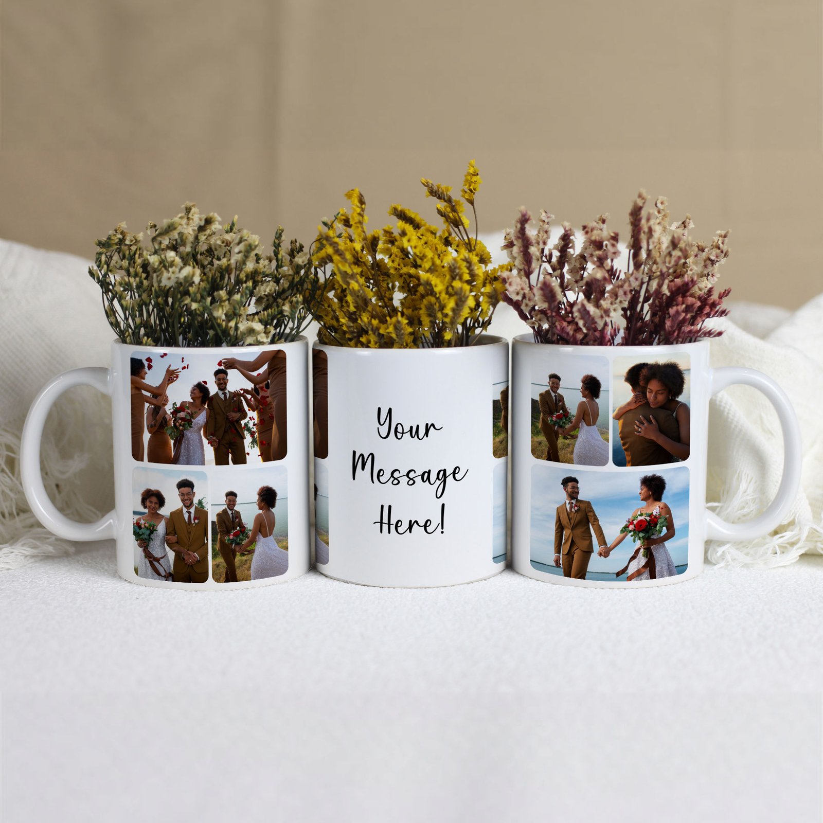Personalised Photo Mug – Custom Collage Mug with Your Pictures 6 Wedding Photo Collage Mug
